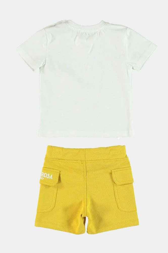 100% Cotton Glasses Print T-Shirt And Yellow Shorts Boys Set