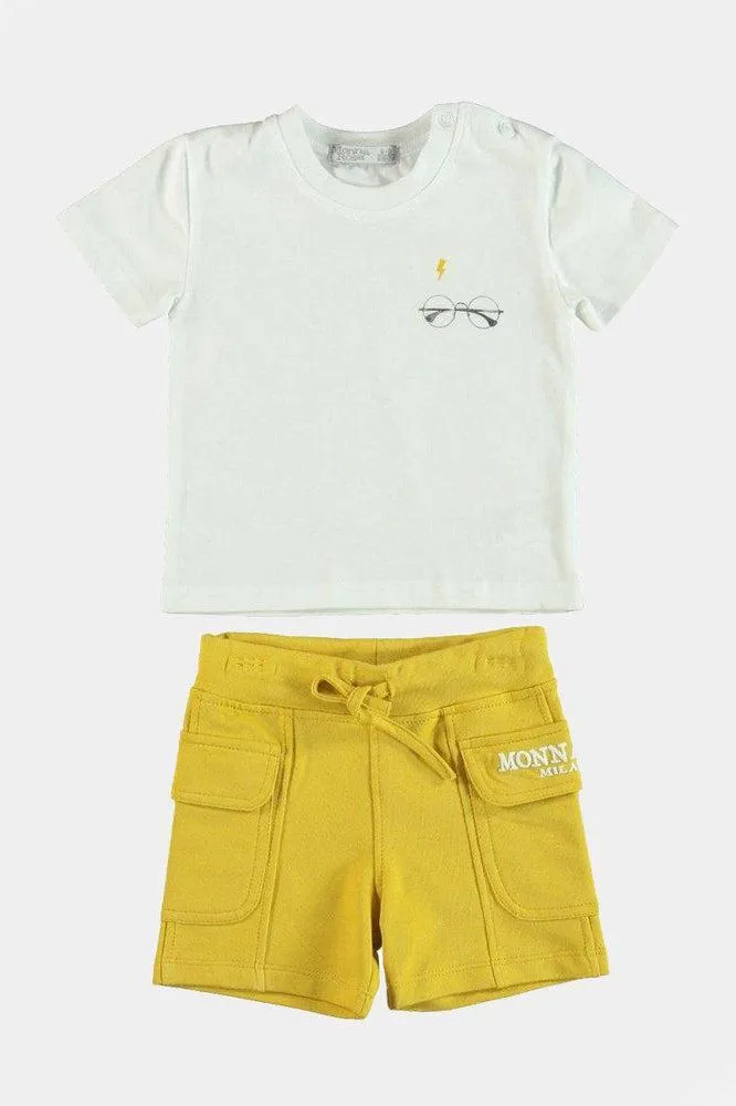 100% Cotton Glasses Print T-Shirt And Yellow Shorts Boys Set