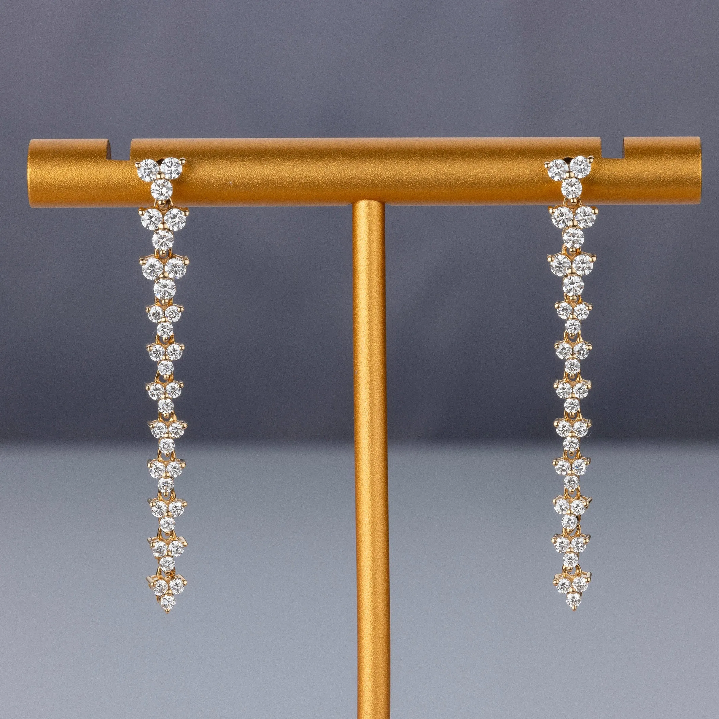 14K Gold Trio of Round Diamonds Drop Earrings