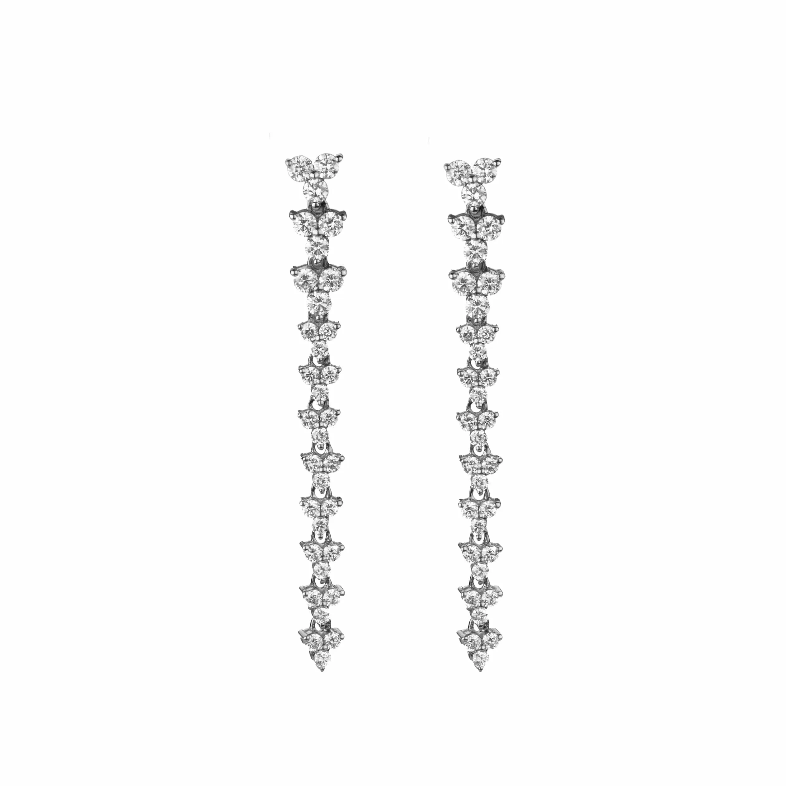 14K Gold Trio of Round Diamonds Drop Earrings