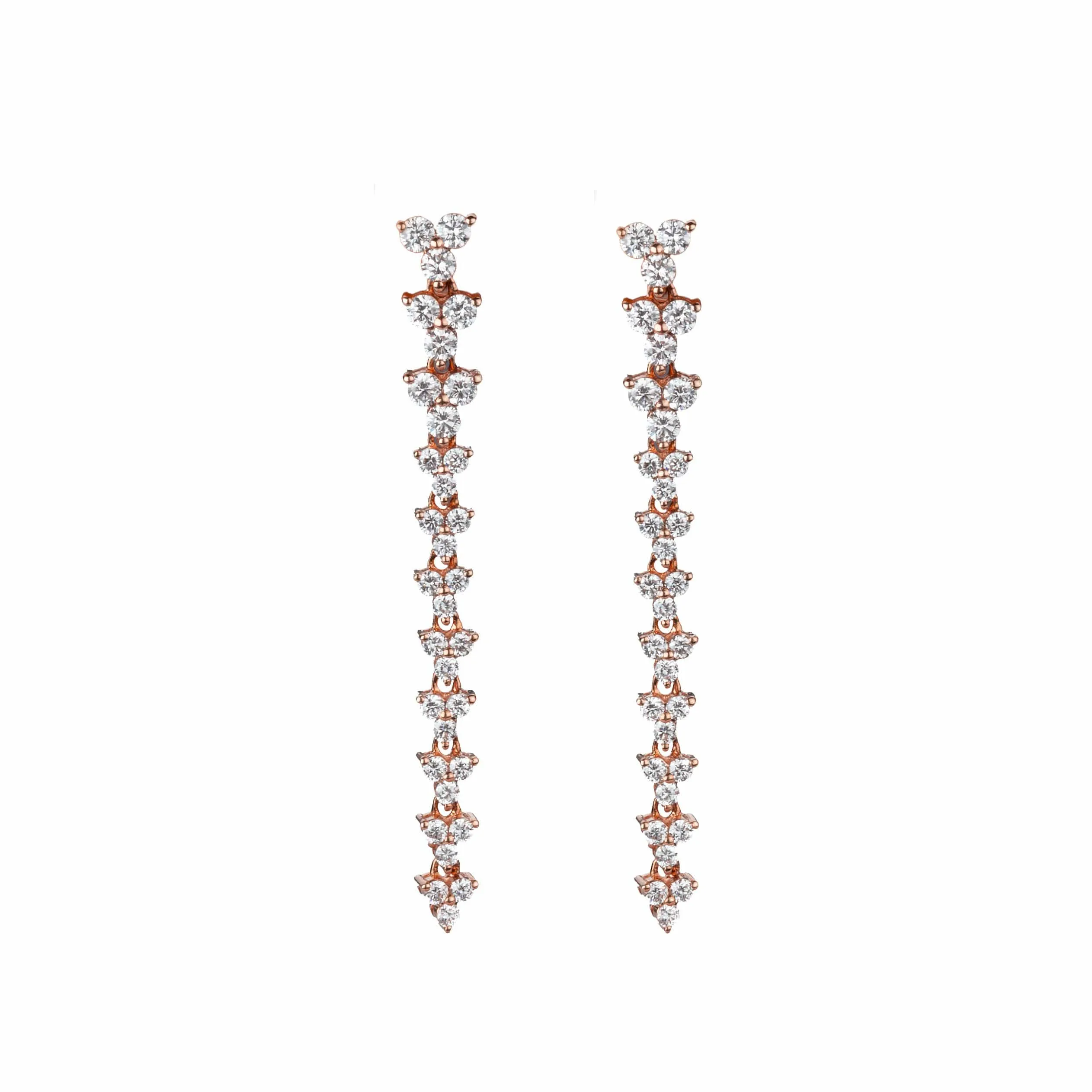 14K Gold Trio of Round Diamonds Drop Earrings