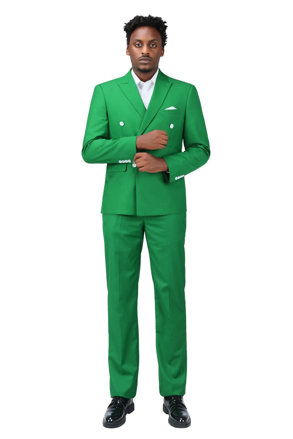 2-Piece Double Breasted Solid Color Green Suit