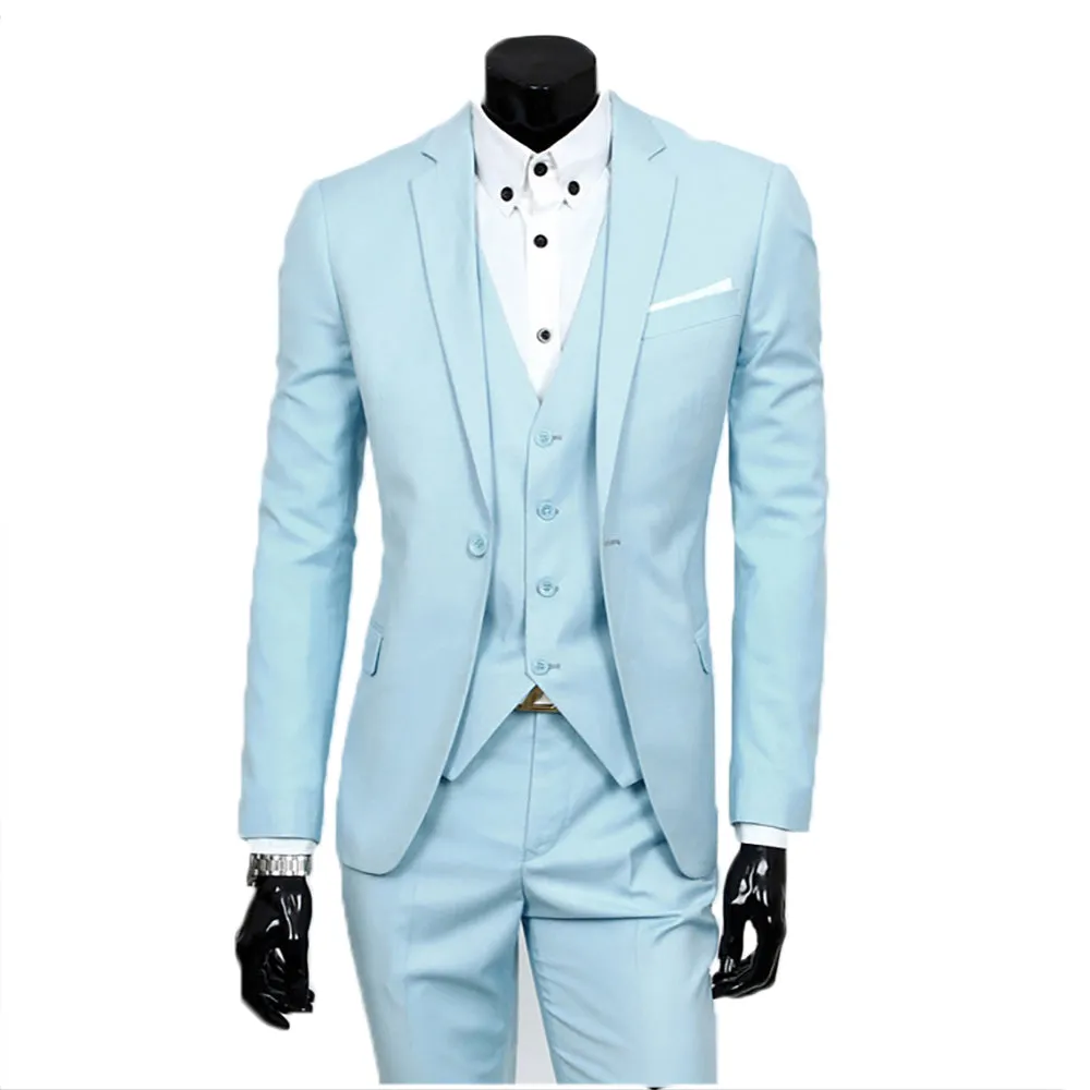 3-Piece Slim Fit Classic Light Blue Casual Suit