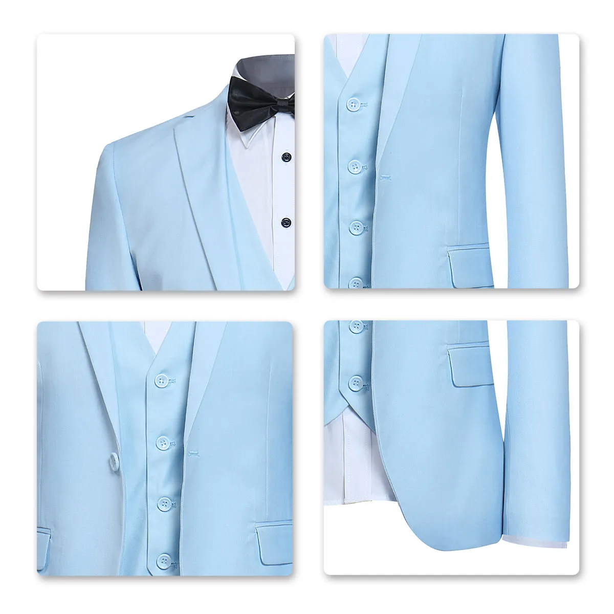 3-Piece Slim Fit Classic Light Blue Casual Suit