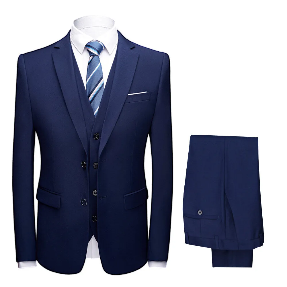 3-Piece Slim Fit Suit Casual Navy Suit