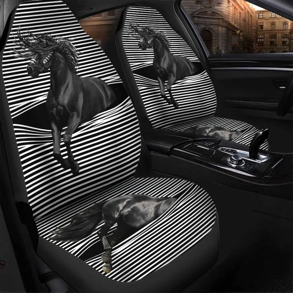 3D All Over Print Horse With Car Seat Cover, Front Carseat Cover With Black Horse