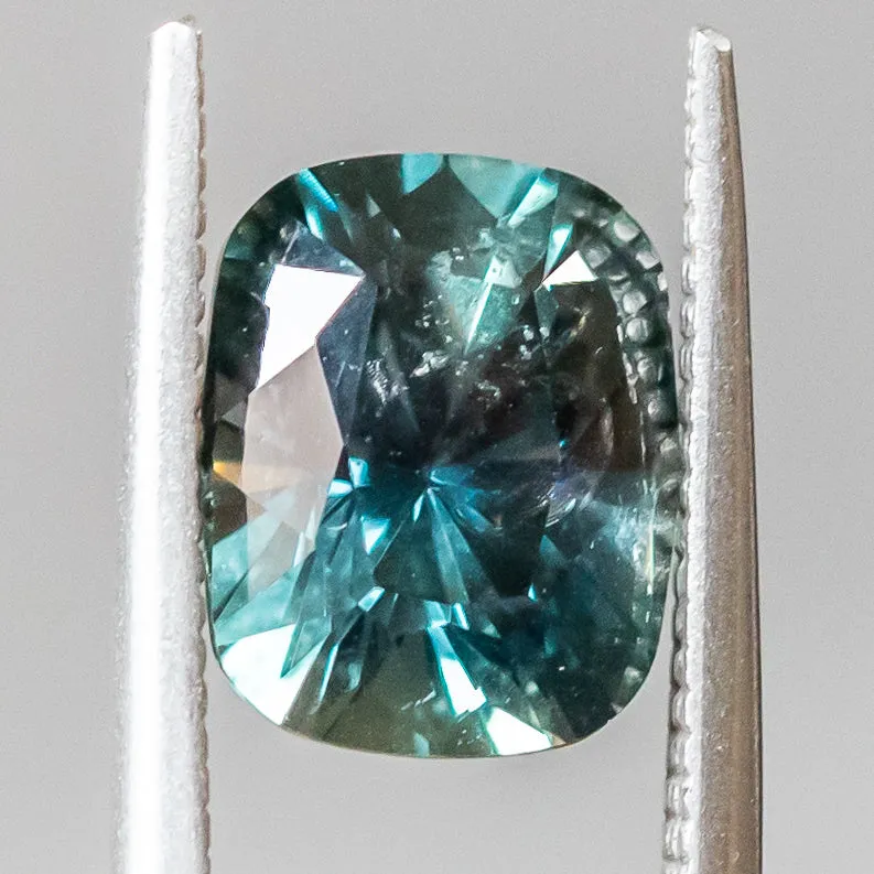 4.86CT ELONGATED CUSHION MADAGASCAR SAPPHIRE, DEEP FOREST TEAL GREEN, 10.53X8.534MM