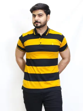 AB Men's Polo T-shirt Striped Black - Yellow