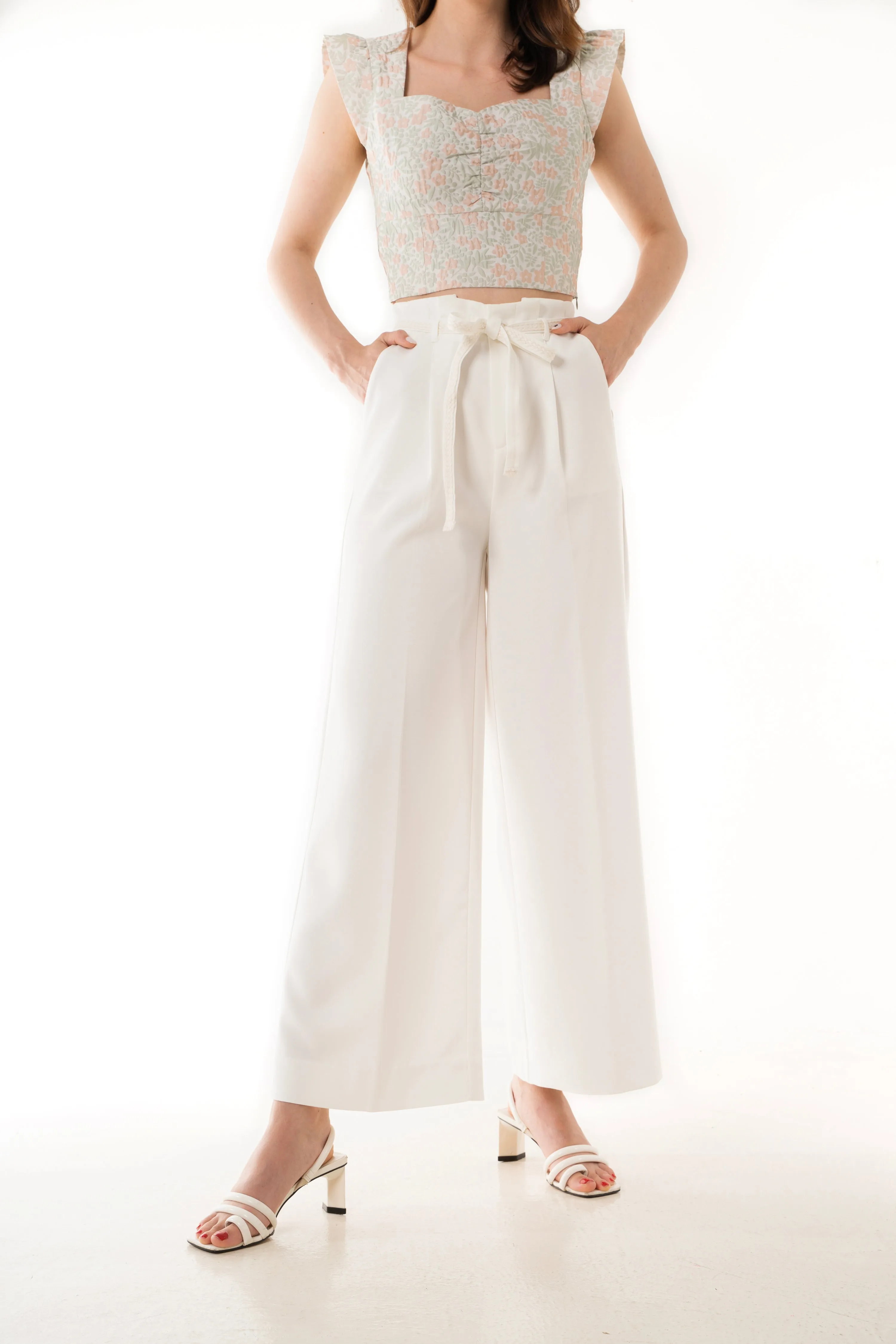 Adelle Belted Paper Bag Waist Palazzo Pants