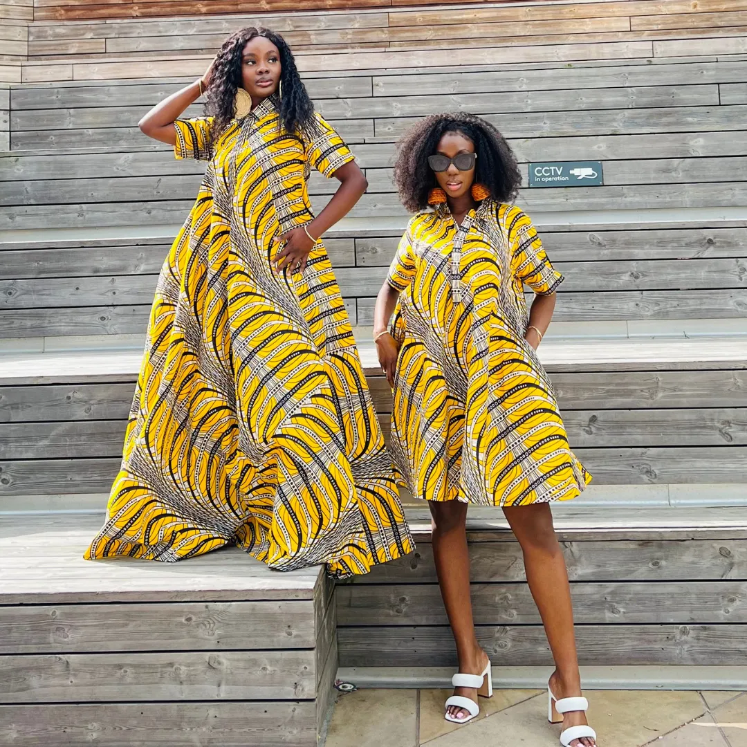 African Print Yellow Shirt mini Dress - Kabira