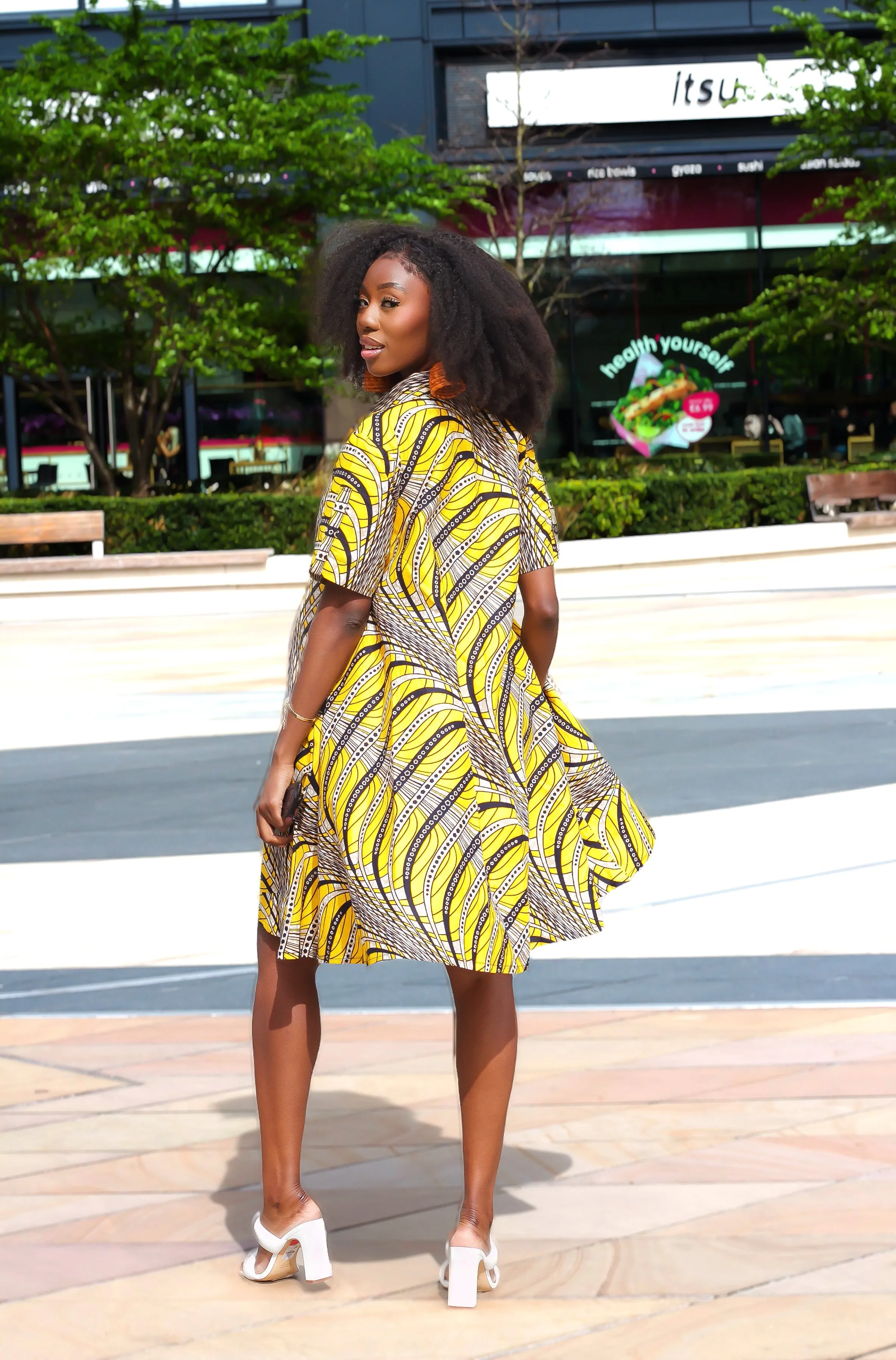 African Print Yellow Shirt mini Dress - Kabira