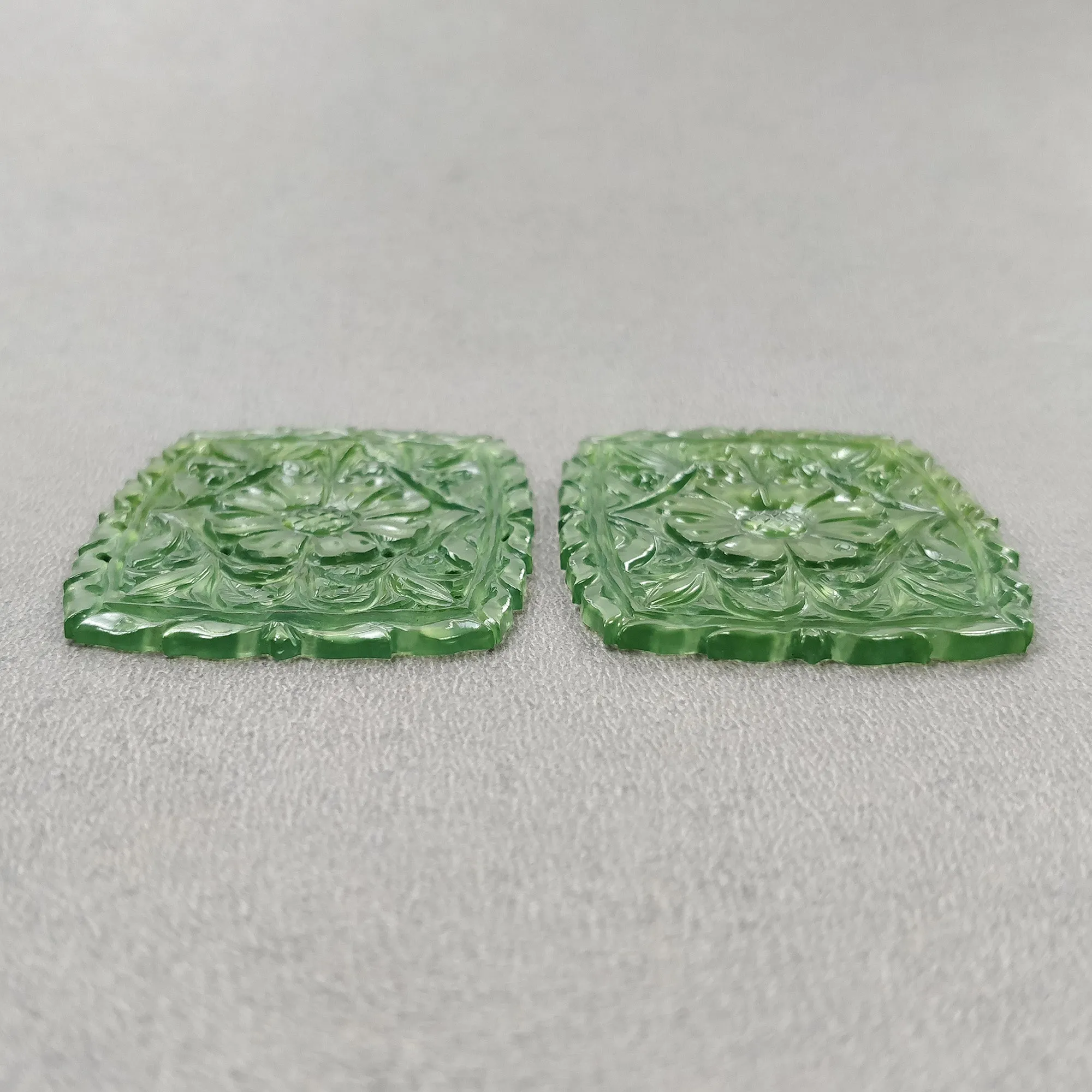 ANTIGORITE SERPENTINE Gemstone Carving : 83.80cts Natural Untreated Green Serpentine Hand Carved Cushion Shape 50*38mm Pair (With Video)