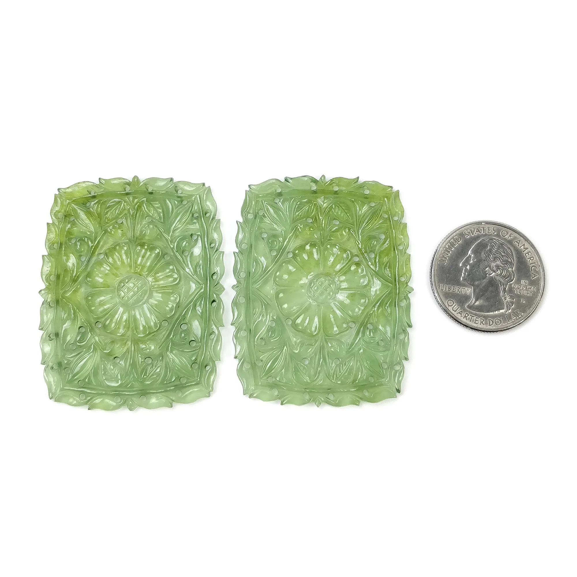 ANTIGORITE SERPENTINE Gemstone Carving : 83.80cts Natural Untreated Green Serpentine Hand Carved Cushion Shape 50*38mm Pair (With Video)