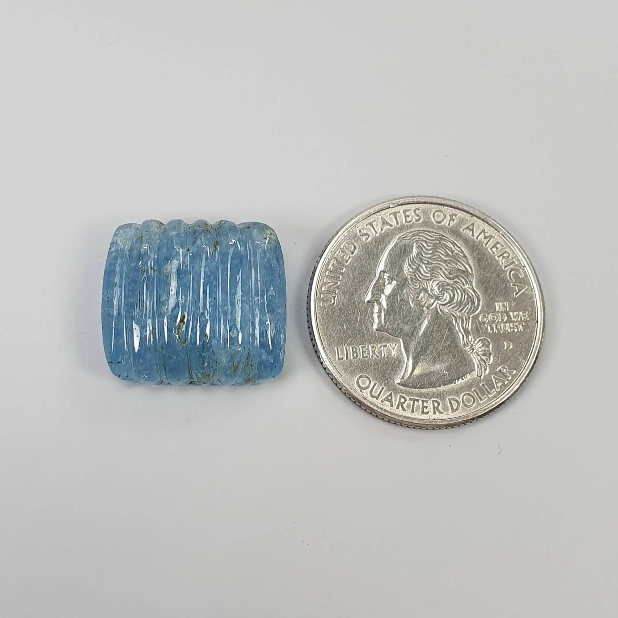 AQUAMARINE Gemstone Carving  : 21.85cts Natural Untreated Blue Aqua Hand Carved Cushion Shape 18.5*17mm