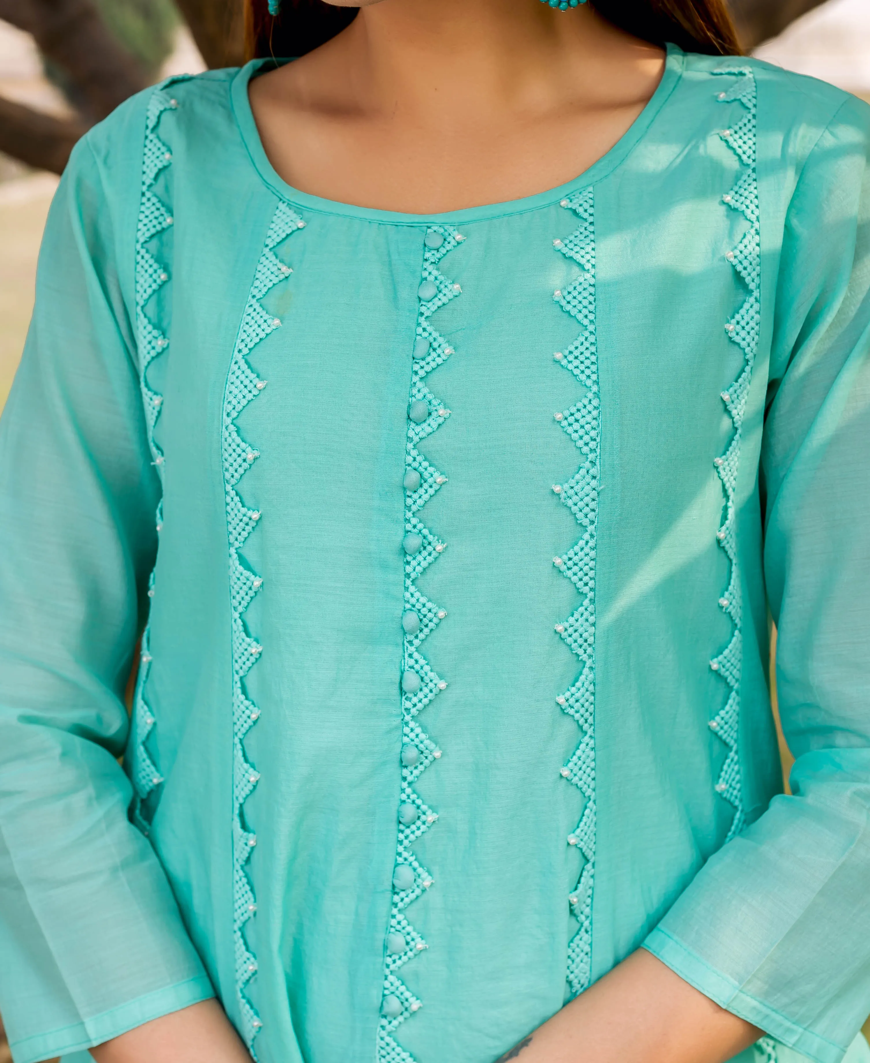 Aryahi Sea Green Chanderi Embroidered Kurta