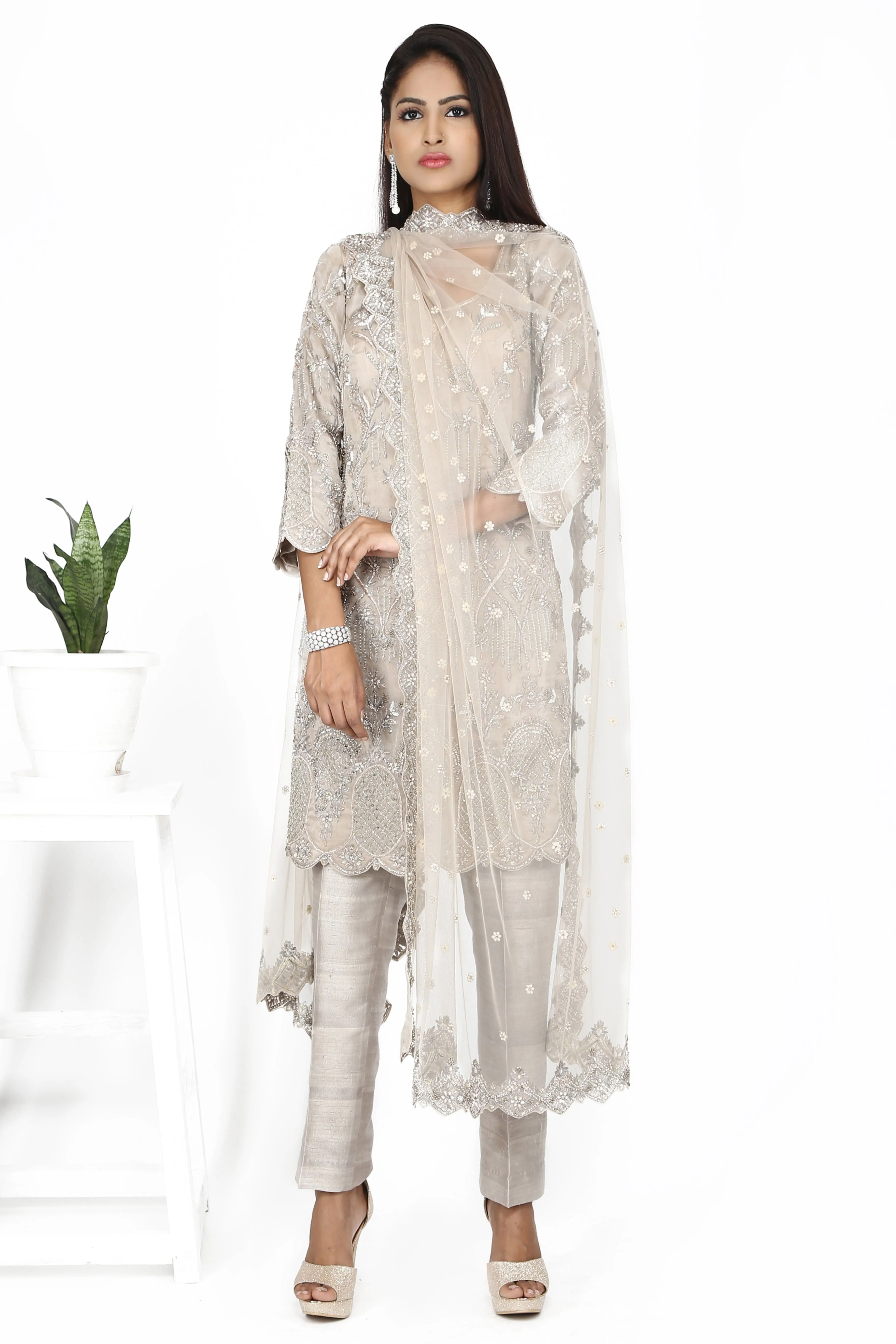 Ash Greyish Kurti Set.