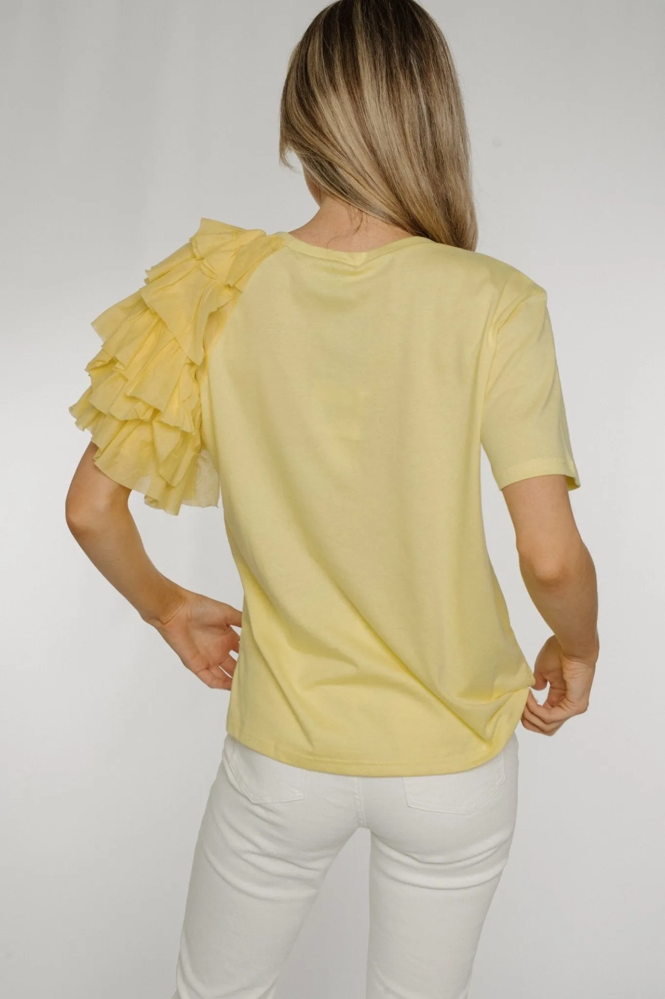 Becca Frill Shoulder T-shirt In Yellow