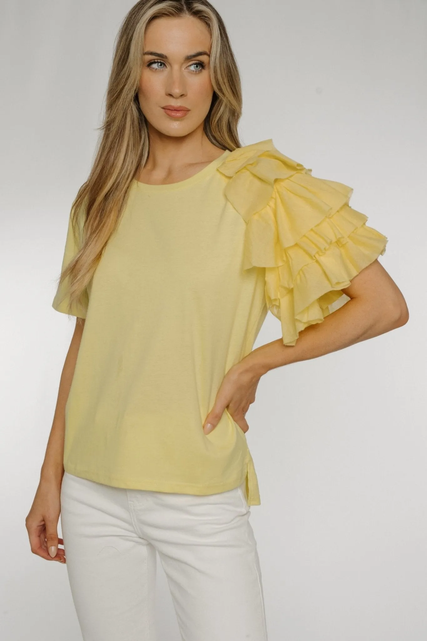 Becca Frill Shoulder T-shirt In Yellow