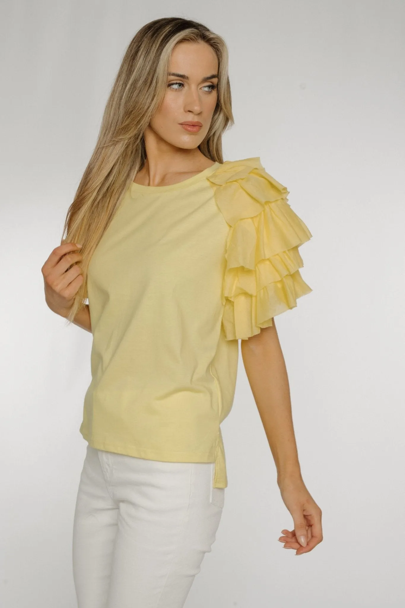 Becca Frill Shoulder T-shirt In Yellow