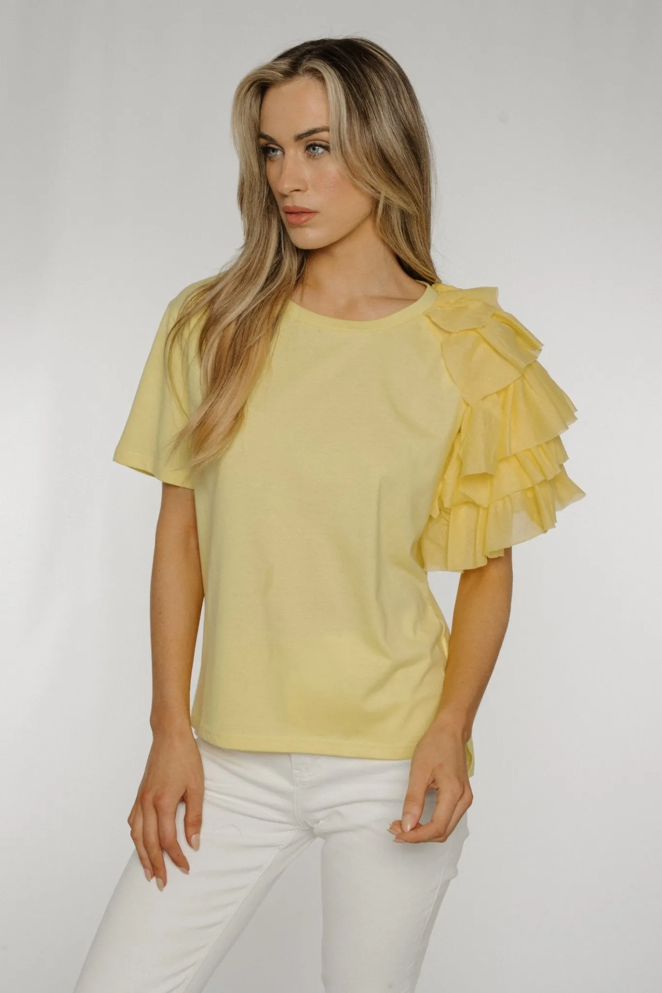 Becca Frill Shoulder T-shirt In Yellow