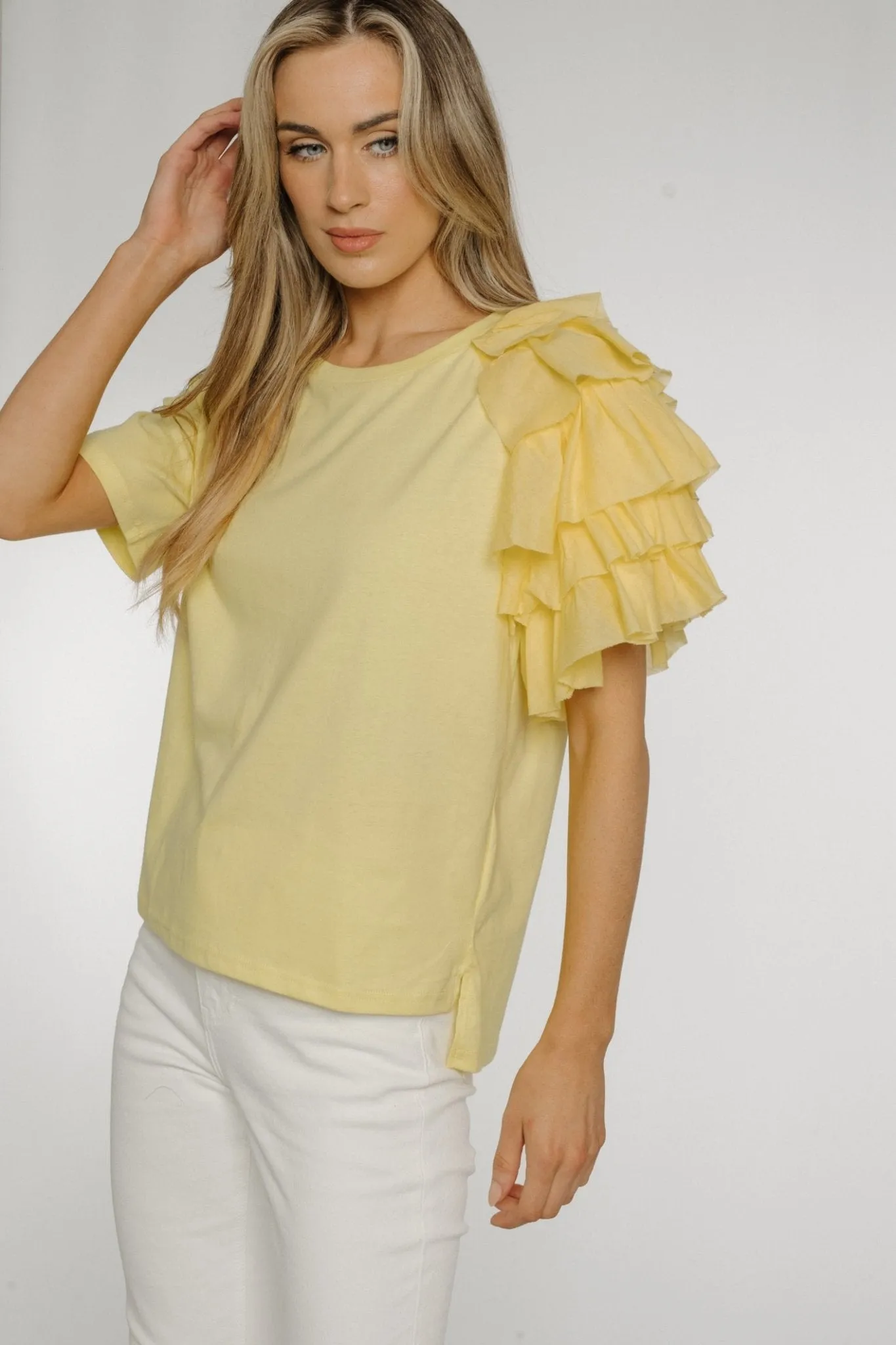 Becca Frill Shoulder T-shirt In Yellow