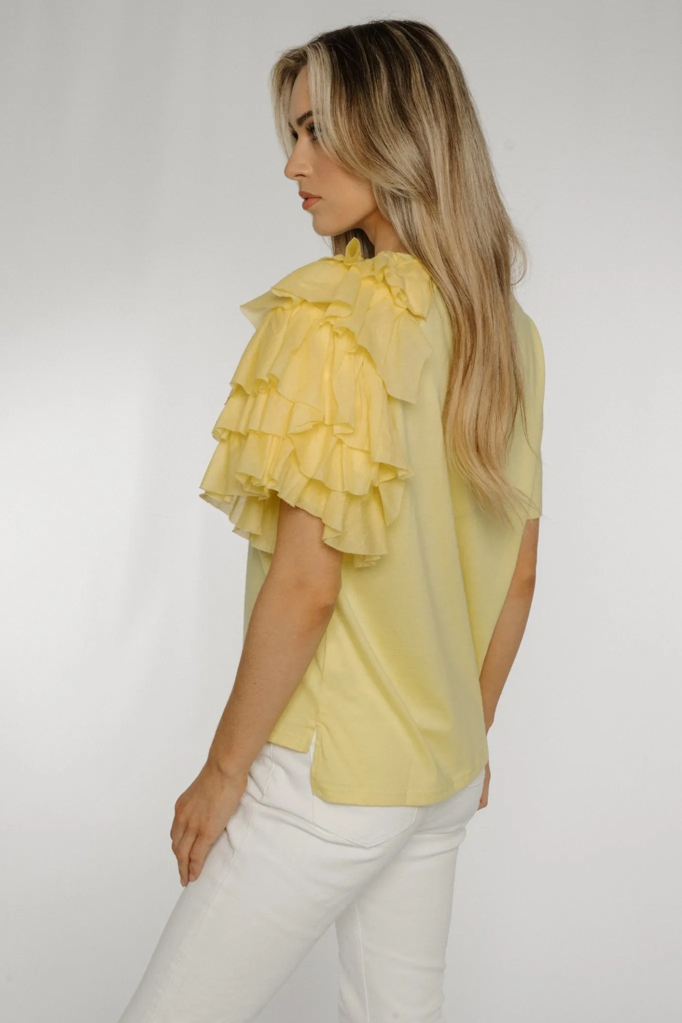 Becca Frill Shoulder T-shirt In Yellow