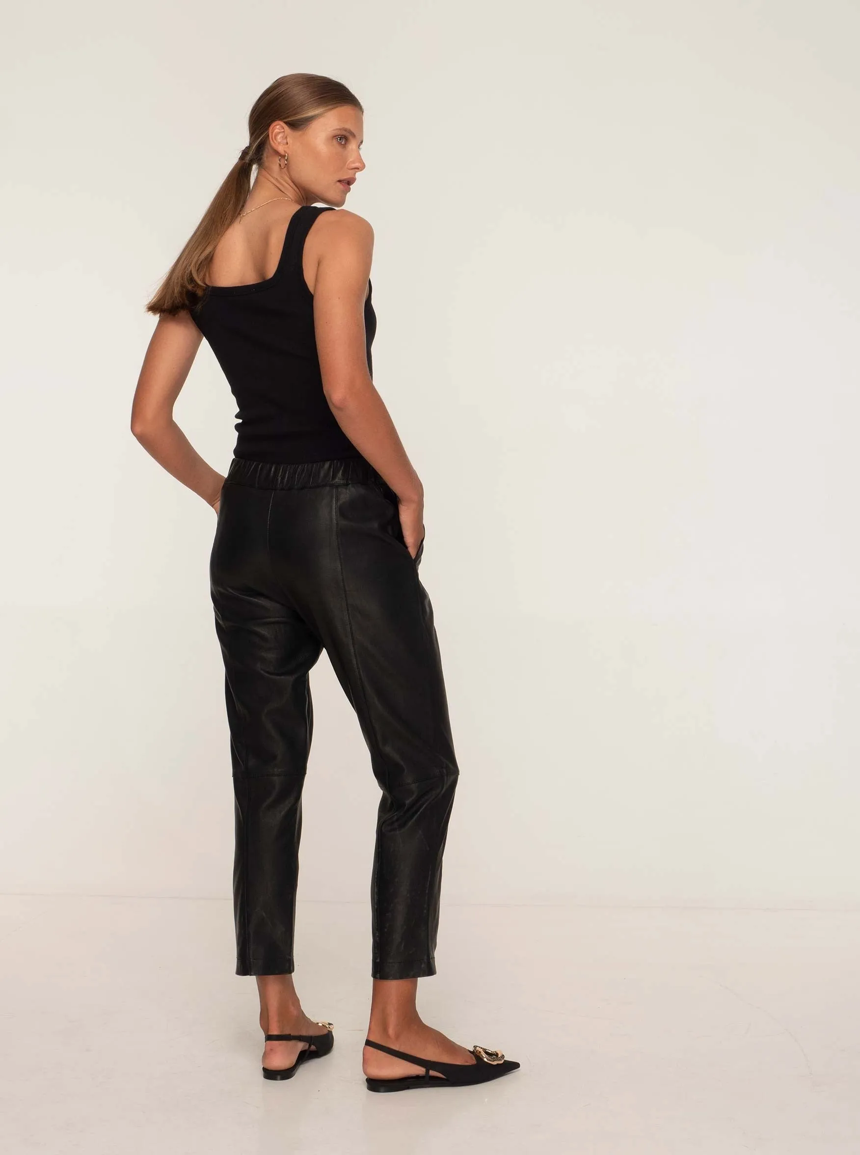 BIANCA LEATHER JOGGER - BLACK