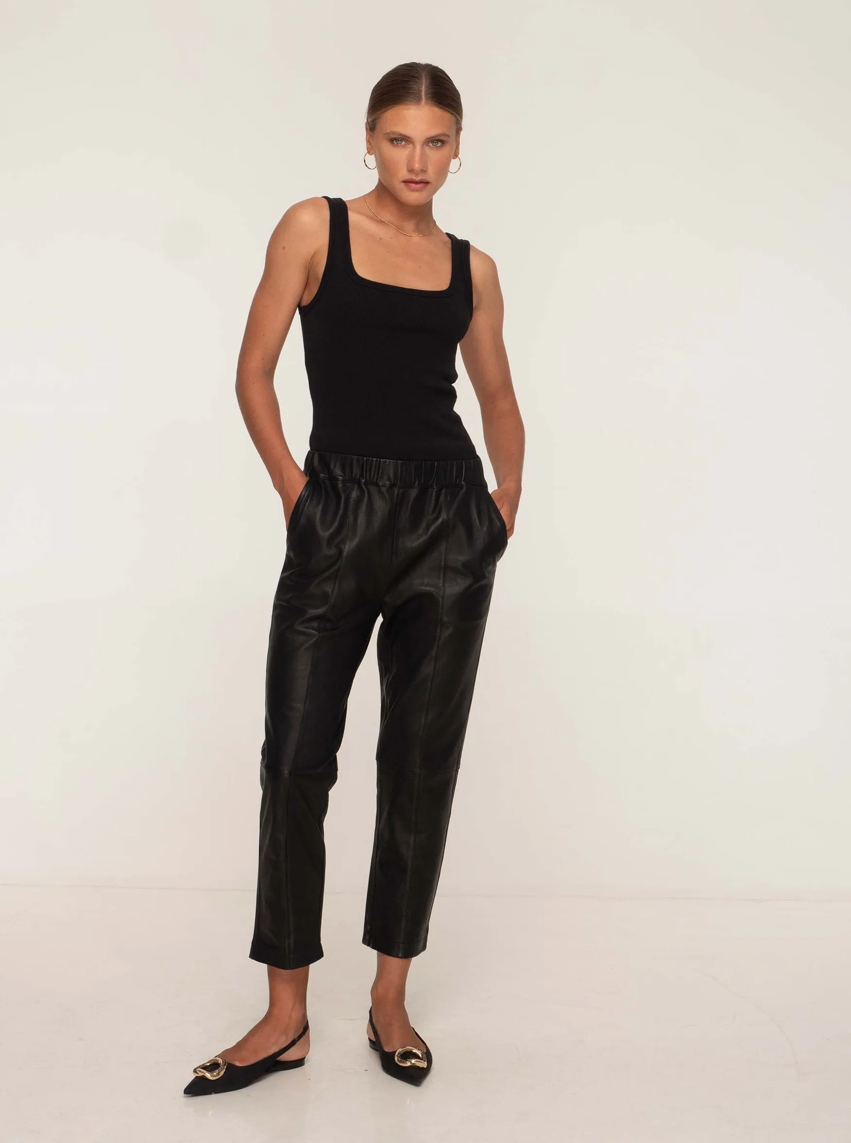 BIANCA LEATHER JOGGER - BLACK