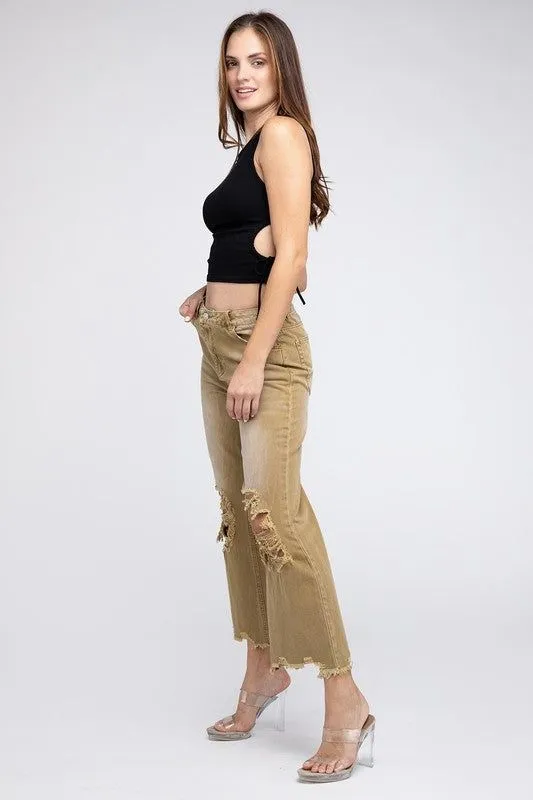 BiBi Distressed Vintage Washed Wide Leg Pants