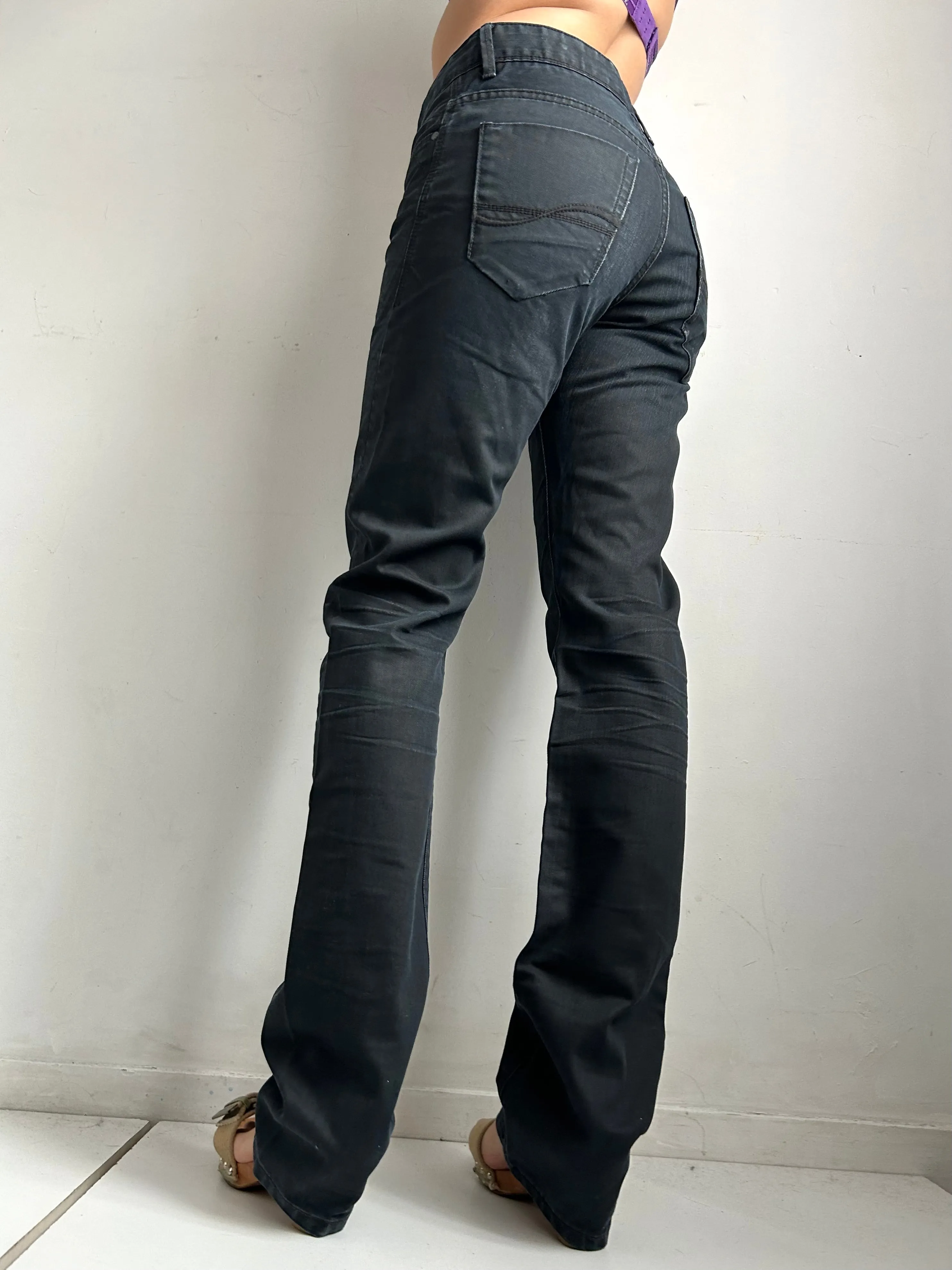 Black denim mid rise baggy pants (XS)