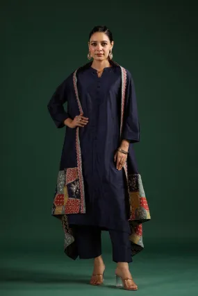 Black Ethnical Embroidered Dola Silk Cape Set