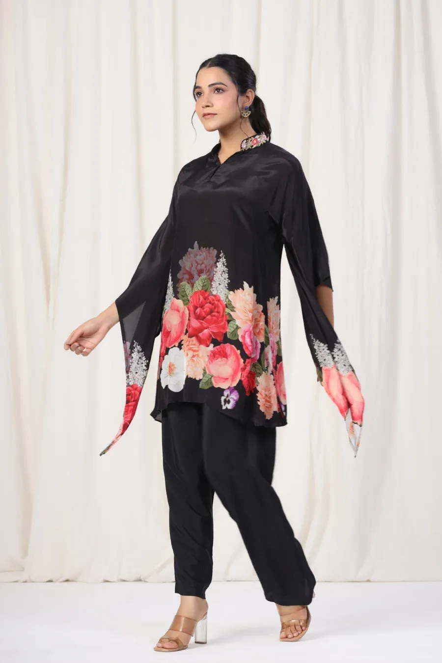 Black Floral Crepe Silk Co-ord Set