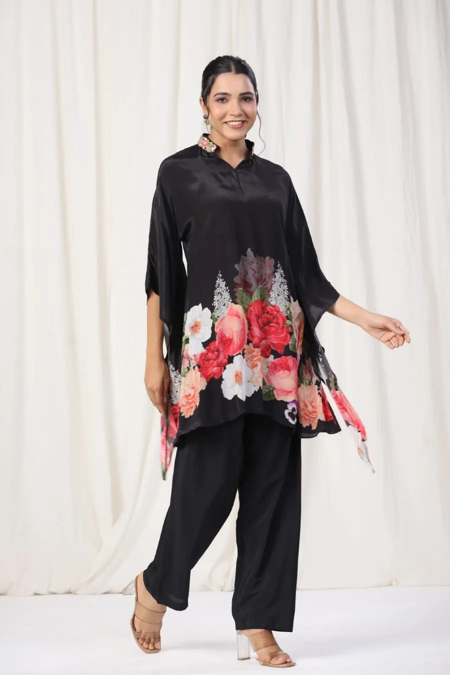 Black Floral Crepe Silk Co-ord Set