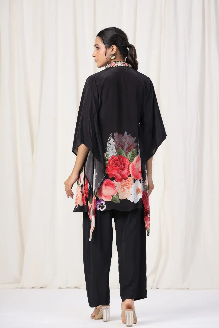 Black Floral Crepe Silk Co-ord Set