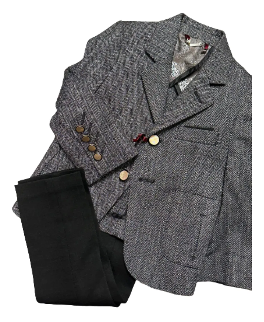 Black Herringbone Sport Jacket with Pants