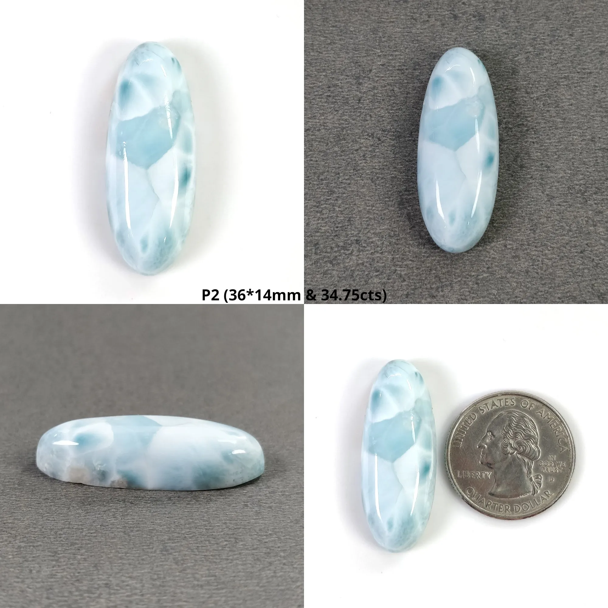 BLUE LARIMAR Gemstone Cabochon : Natural Untreated Larimar Bi-Color Cushion Oval Shape