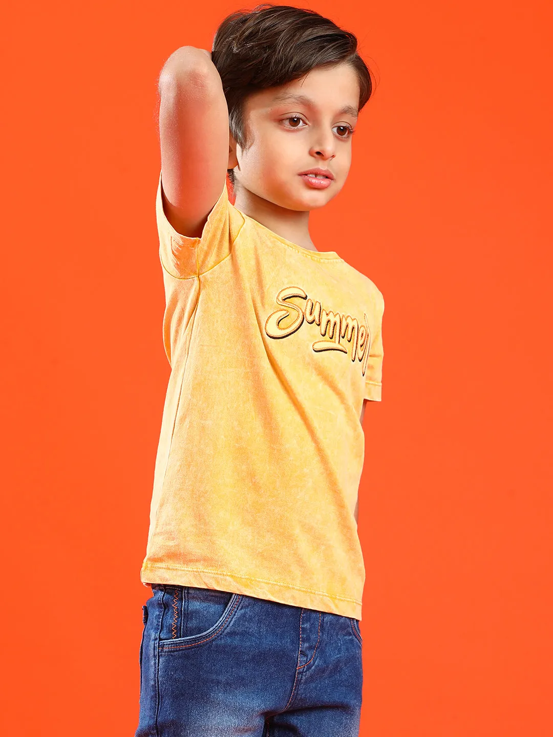 Boys Mustard Yellow 100% Cotton Printed T-shirt