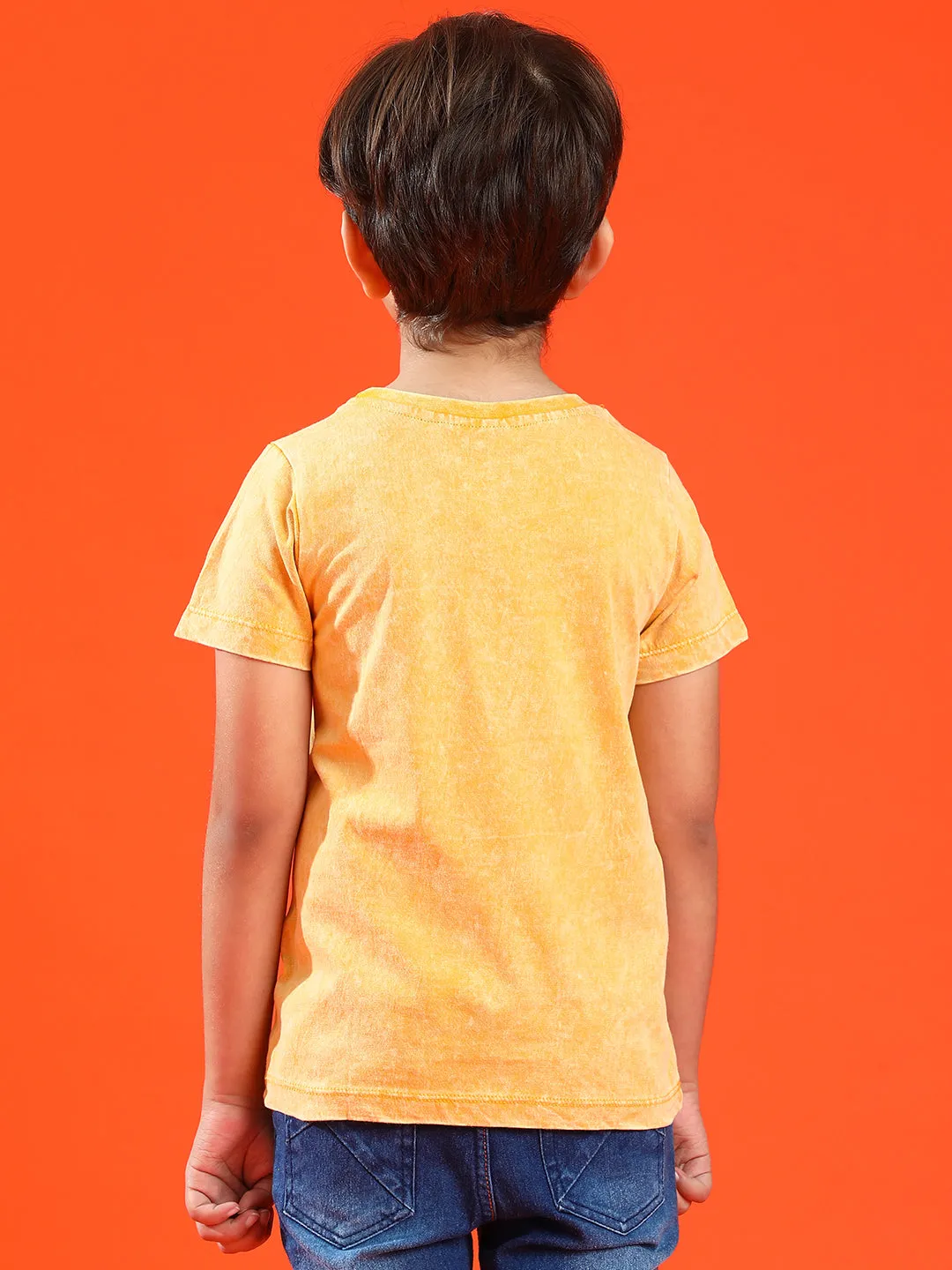 Boys Mustard Yellow 100% Cotton Printed T-shirt