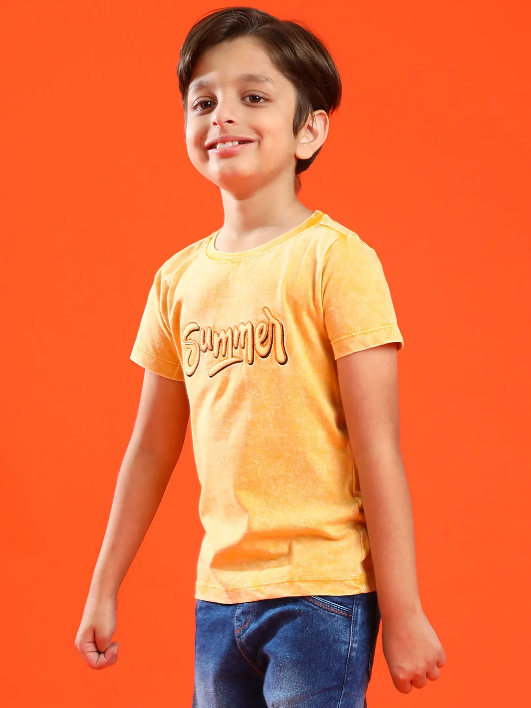 Boys Mustard Yellow 100% Cotton Printed T-shirt