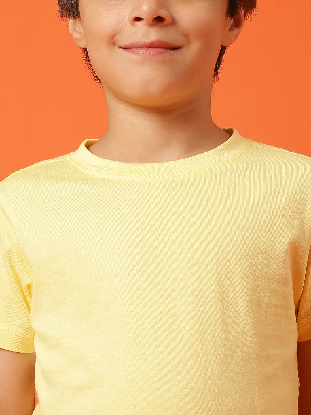 Boys Yellow Cotton Regular Solid T-shirt