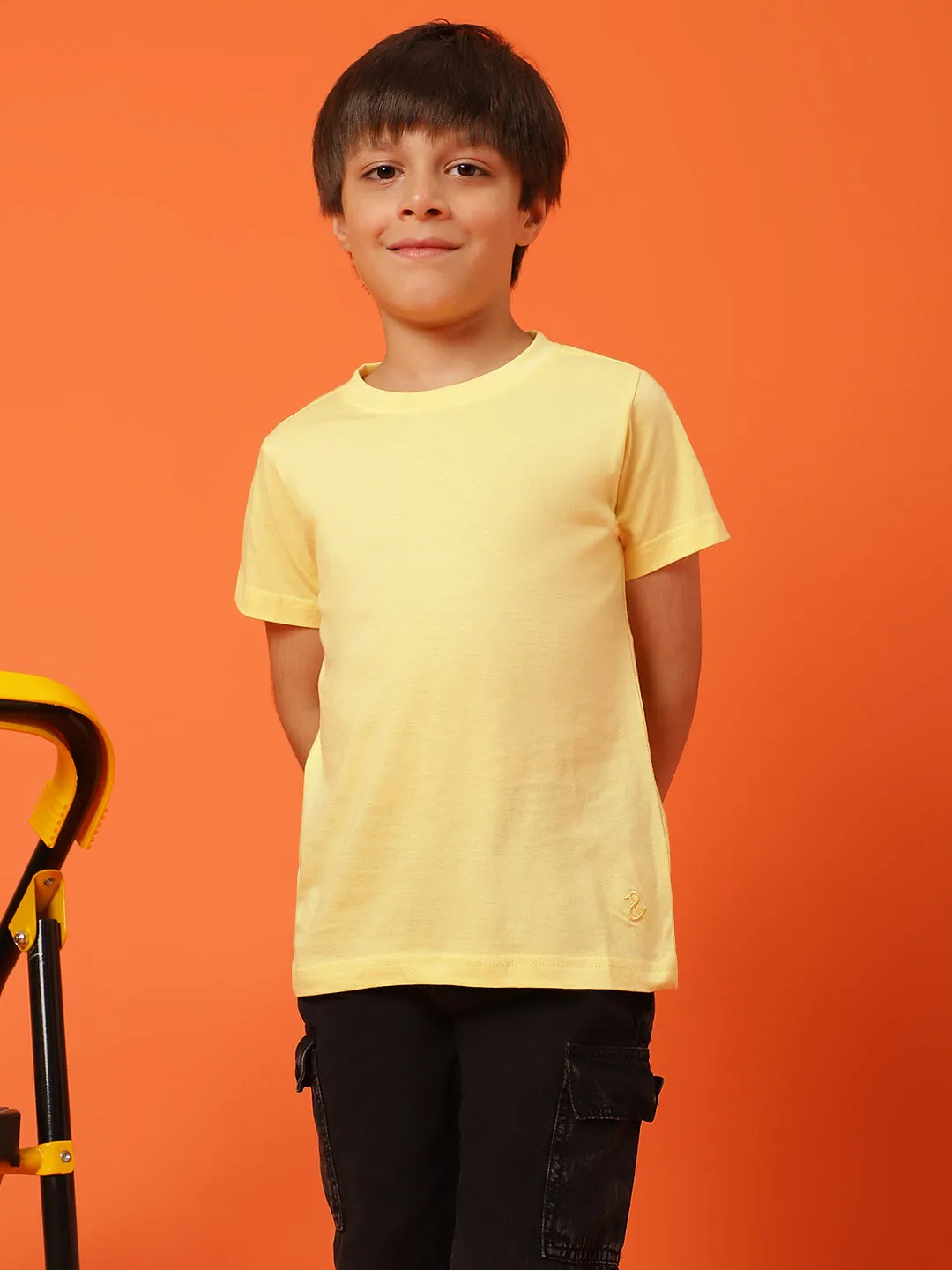 Boys Yellow Cotton Regular Solid T-shirt