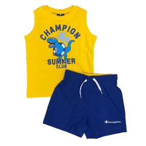 Champion boy's suit with sleeveless t-shirt and sea boxer shorts 306794 YS011 yellow-bluette