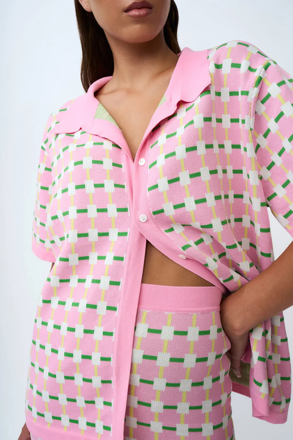 Checker Knit Shirt | Final Sale - Pink Green Yellow