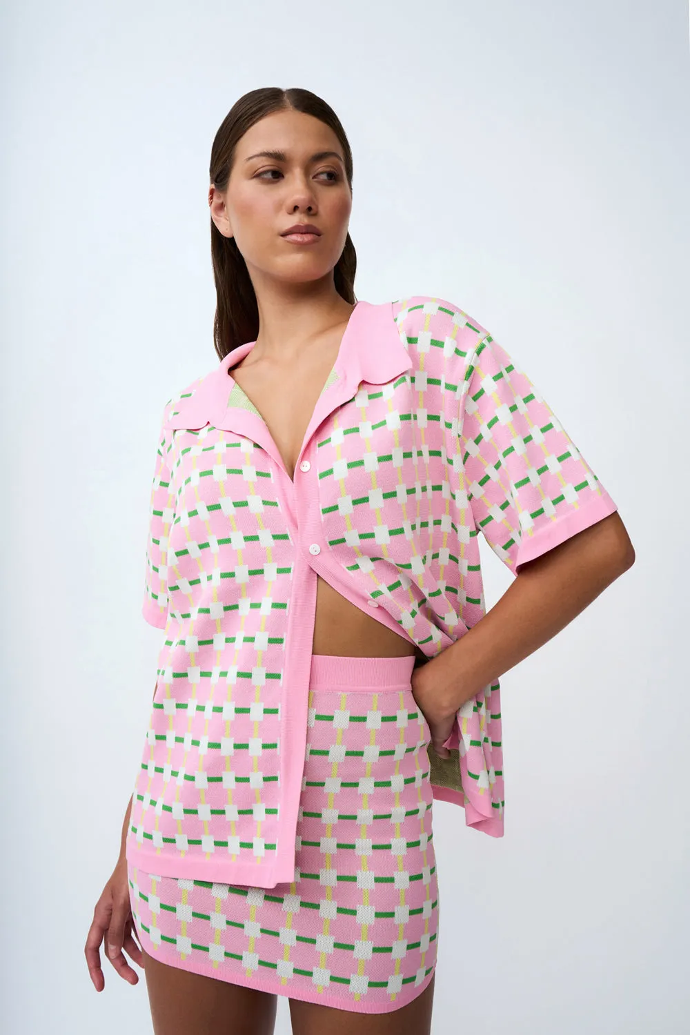 Checker Knit Shirt | Final Sale - Pink Green Yellow