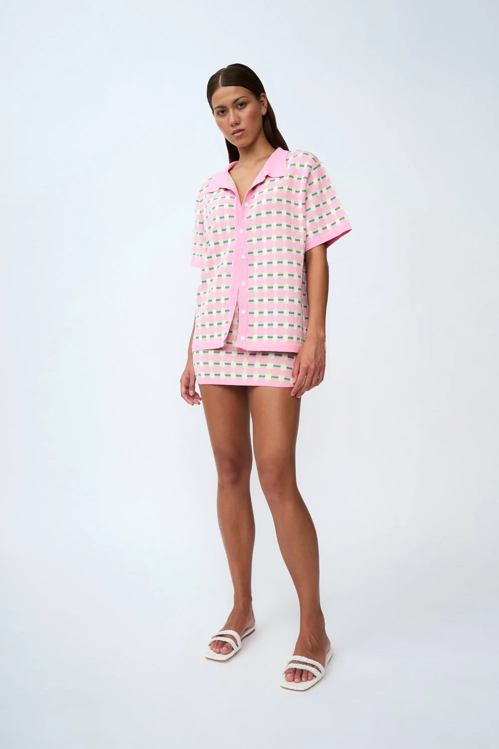 Checker Knit Shirt | Final Sale - Pink Green Yellow