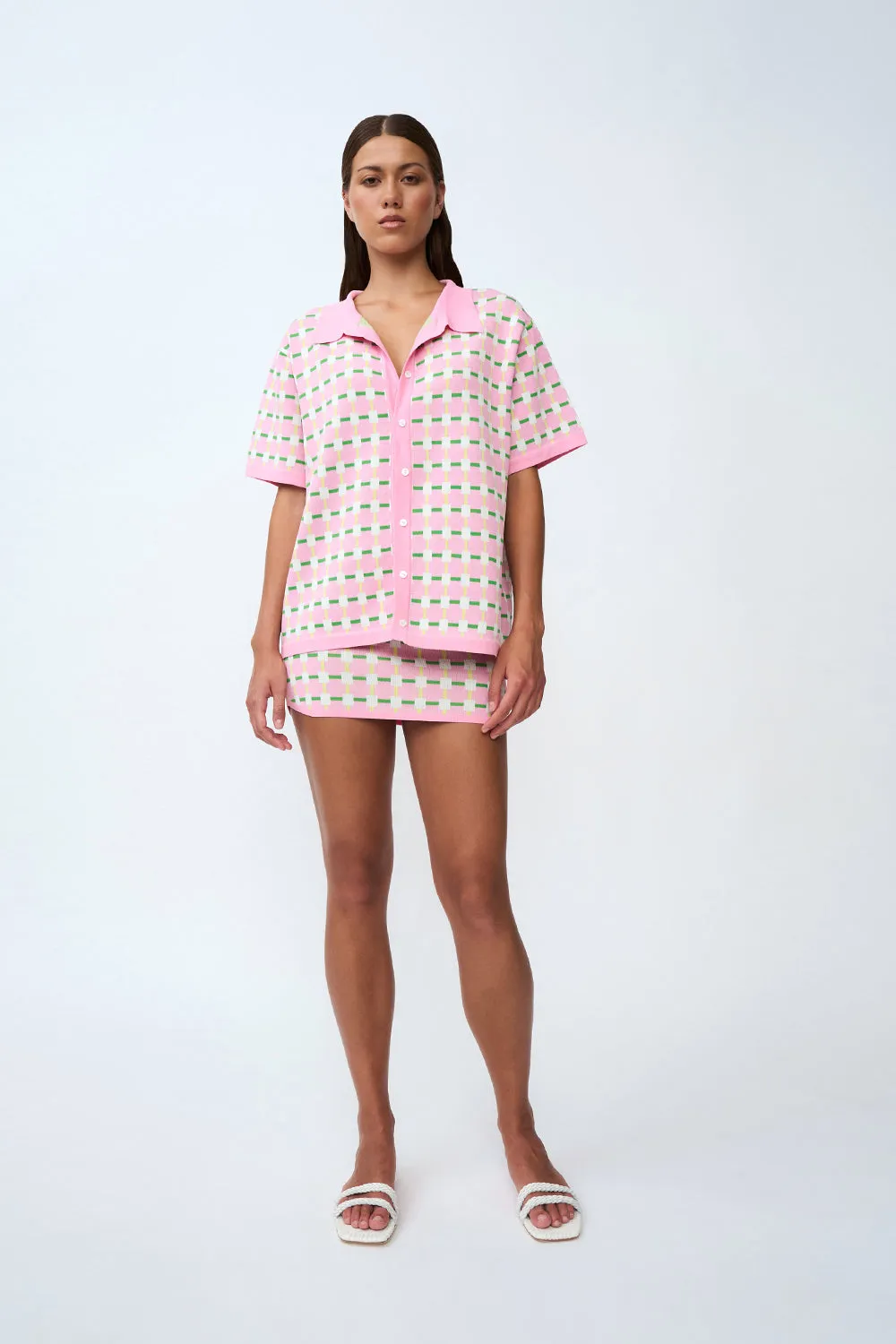 Checker Knit Shirt | Final Sale - Pink Green Yellow