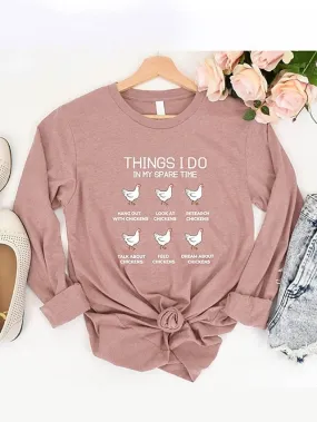 Chicken Print Long Sleeve Women's T-Shirt