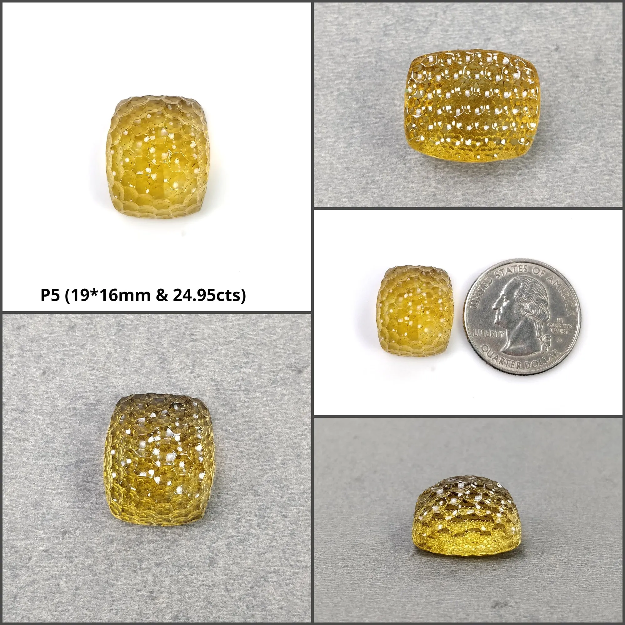 CITRINE Gemstone Carving : Natural Untreated Unheated Yellow Citrine Oval Pear & Cushion Shape Both Side Hand Carved