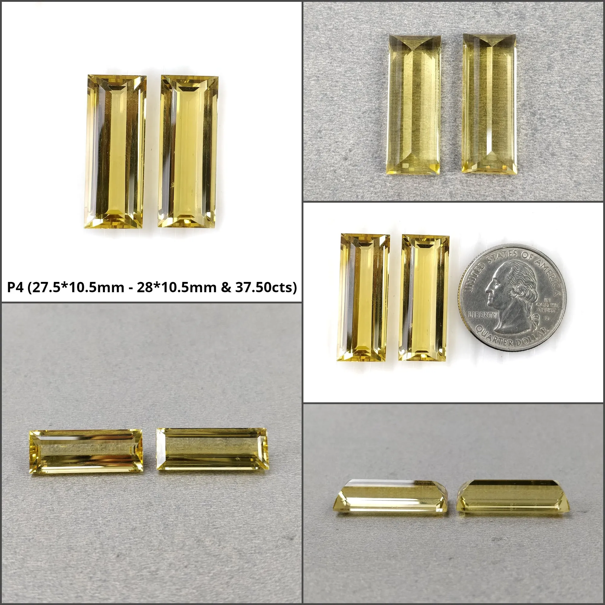 CITRINE Gemstone Normal Cut : Natural Untreated Unheated Yellow Citrine Baguette Shape Pair