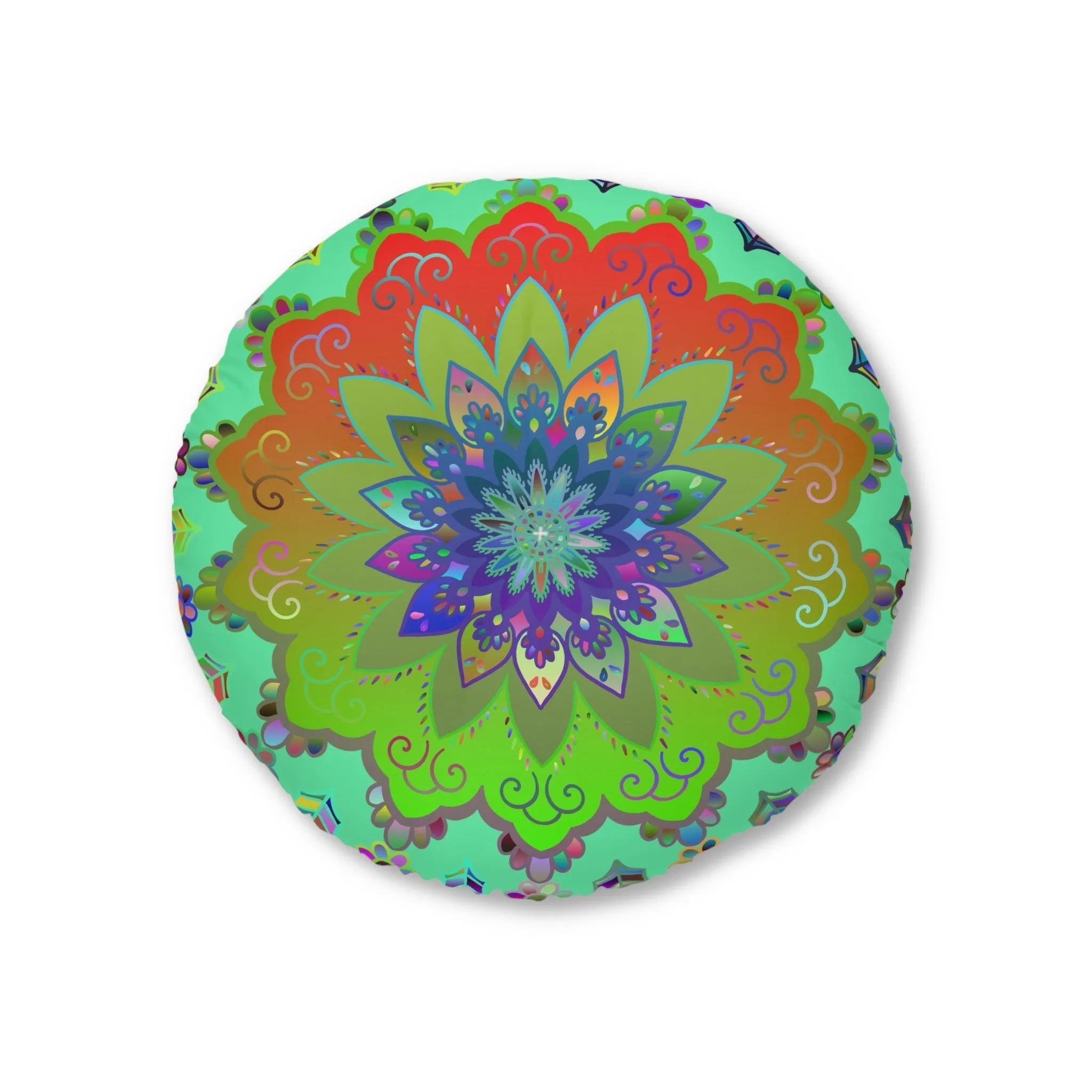 Colorful Hand Drawn Mandala Floor Cushion - Tufted Round Pillow